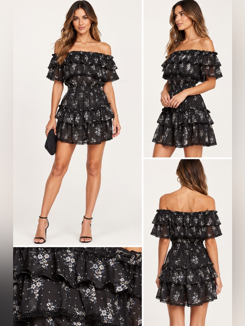 MISA Los Angeles Maya Floral Off-Shoulder Ruffle Mini Dress